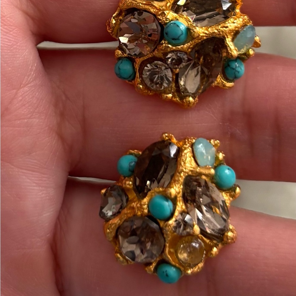 Gold and Turquoise Cluster Earrings
